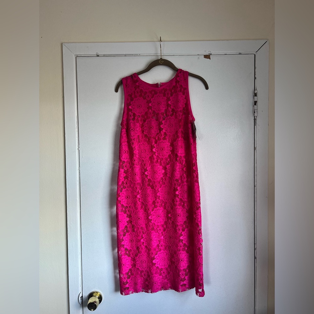 Nine West Pink Floral Lace Sheath Dress Sleeveless MidiLength Party Size 6